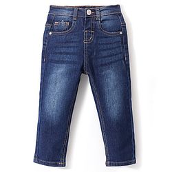 Babyhug Denim  Full Length with Stretch  Washed Jeans - Dark Blue