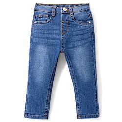 Babyhug Denim  Full Length with Stretch  Washed Jeans  - Medium Blue