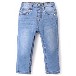 Babyhug Denim  Full Length with Stretch  Washed Jeans  - Medium Blue