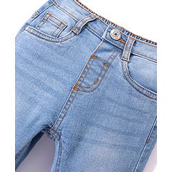 Babyhug Denim  Full Length with Stretch  Washed Jeans  - Medium Blue