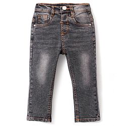 Babyhug Denim  Full Length with Stretch  Washed Jeans - Charcoal
