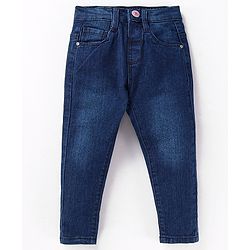 Babyhug Full Length Solid Color Denim Jeans With Stretch - Dark Blue