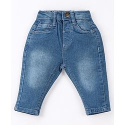 Babyhug Full Length Solid Color Denim Jeans With Stretch - Dark Blue