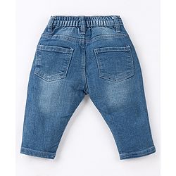 Babyhug Full Length Solid Color Denim Jeans With Stretch - Dark Blue