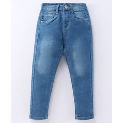 Babyhug Full Length Solid Color Denim Jeans With Stretch - Dark Blue