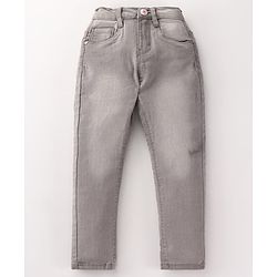 Babyhug Full Length Solid Color Denim Jeans With Stretch - Dark Blue