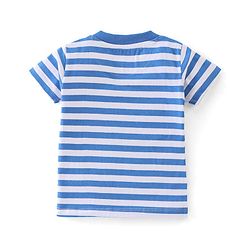 Babyhug 100% Cotton Single Jersey Knit Dino Printed Dungaree and Half Sleeves Striped T-Shirt Set - Blue & Yellow