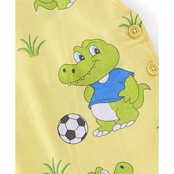 Babyhug 100% Cotton Single Jersey Knit Dino Printed Dungaree and Half Sleeves Striped T-Shirt Set - Blue & Yellow