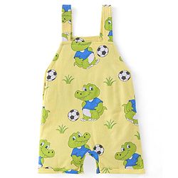 Babyhug 100% Cotton Single Jersey Knit Dino Printed Dungaree and Half Sleeves Striped T-Shirt Set - Blue & Yellow