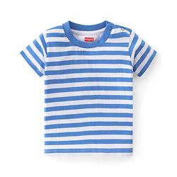 Babyhug 100% Cotton Single Jersey Knit Dino Printed Dungaree and Half Sleeves Striped T-Shirt Set - Blue & Yellow