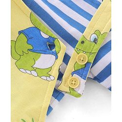 Babyhug 100% Cotton Single Jersey Knit Dino Printed Dungaree and Half Sleeves Striped T-Shirt Set - Blue & Yellow