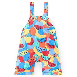 Babyhug Single Jersey Knit Dungarees & Half Sleeves T-Shirt with Watermelon Print - Multicolour