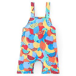 Babyhug Single Jersey Knit Dungarees & Half Sleeves T-Shirt with Watermelon Print - Multicolour