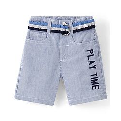 Babyhug 100% Cotton Above Knee Length Striped Bermuda - Blue