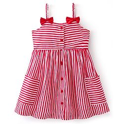 Babyhug Rayon Woven Sleeveless Striped Frock with Sling Bag & Bow Applique - Red