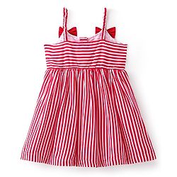 Babyhug Rayon Woven Sleeveless Striped Frock with Sling Bag & Bow Applique - Red