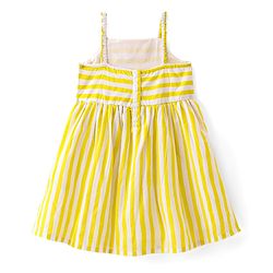 Babyhug Cambric Woven Sleeveless Striped Frock with Floral Applique & Headband -Yellow