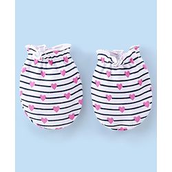 Babyhug 100% Cotton Cap Mittens And Booties Heart Printed - White