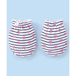Babyhug 100% Cotton Cap Mittens And Booties Heart Printed - White