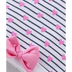 Babyhug 100% Cotton Cap Mittens And Booties Heart Printed - White