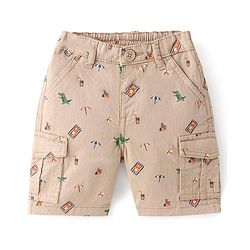 Babyhug Cotton Spandex Woven Above Knee Length Bermuda Beach Theme - Khaki