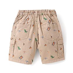 Babyhug Cotton Spandex Woven Above Knee Length Bermuda Beach Theme - Khaki