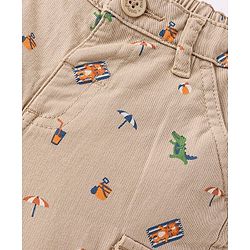 Babyhug Cotton Spandex Woven Above Knee Length Bermuda Beach Theme - Khaki