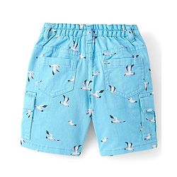Babyhug Twill Woven Above Knee Length Bermuda Bird Print -Sky Blue