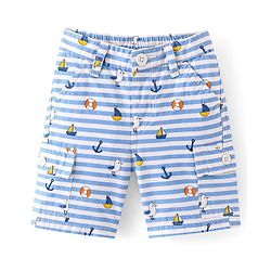 Babyhug Cotton Spandex Above Knee Length Bermuda Ships & Anchor Print - White & Blue