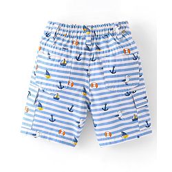 Babyhug Cotton Spandex Above Knee Length Bermuda Ships & Anchor Print - White & Blue