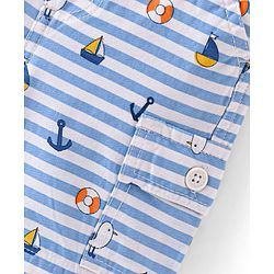 Babyhug Cotton Spandex Above Knee Length Bermuda Ships & Anchor Print - White & Blue