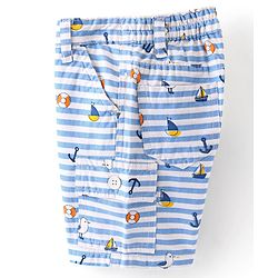 Babyhug Cotton Spandex Above Knee Length Bermuda Ships & Anchor Print - White & Blue