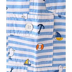 Babyhug Cotton Spandex Above Knee Length Bermuda Ships & Anchor Print - White & Blue