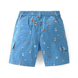 Babyhug Cotton Spandex Above Knee Length Bermuda Ships & Anchor Print - Blue