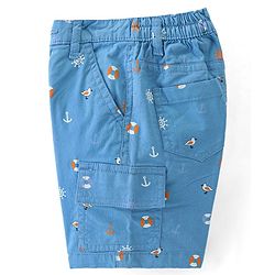 Babyhug Cotton Spandex Above Knee Length Bermuda Ships & Anchor Print - Blue