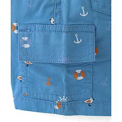 Babyhug Cotton Spandex Above Knee Length Bermuda Ships & Anchor Print - Blue