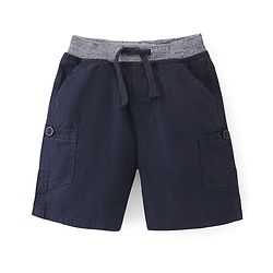Babyhug Cotton Woven Solid Color Shorts - Navy Blue