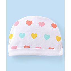 Babyhug 100% Cotton Cap Mittens And Booties Heart Printed - White