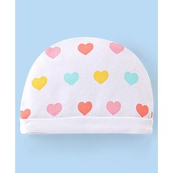 Babyhug 100% Cotton Cap Mittens And Booties Heart Printed - White