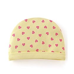 Babyhug 100% Cotton Cap Mittens And Booties Heart Printed - Yellow