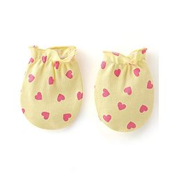 Babyhug 100% Cotton Cap Mittens And Booties Heart Printed - Yellow