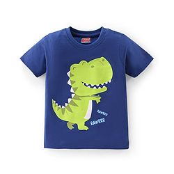Babyhug Single Jersey Cotton Knit Half Sleeves Dino Print Night Suit - Navy Blue