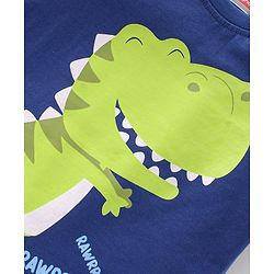 Babyhug Single Jersey Cotton Knit Half Sleeves Dino Print Night Suit - Navy Blue