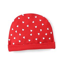 Babyhug 100% Cotton Knit Cap Mittens & Booties Set Heart Print- Red
