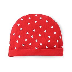 Babyhug 100% Cotton Knit Cap Mittens & Booties Set Heart Print- Red