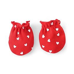 Babyhug 100% Cotton Knit Cap Mittens & Booties Set Heart Print- Red