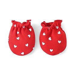 Babyhug 100% Cotton Knit Cap Mittens & Booties Set Heart Print- Red
