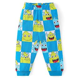 Babyhug Single Jersey Cotton Knit Full Sleeves Night Suit With Monster Print - Blue