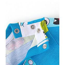 Babyhug Single Jersey Cotton Knit Full Sleeves Night Suit With Monster Print - Blue