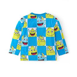 Babyhug Single Jersey Cotton Knit Full Sleeves Night Suit With Monster Print - Blue